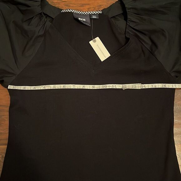 Anthropologie Maeve Annika Black Puffy Balloon Sleeve Dress Minimalist Modern - Picture 11 of 16